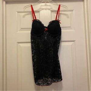 Chic Black and Red Lace Chemise, size L
